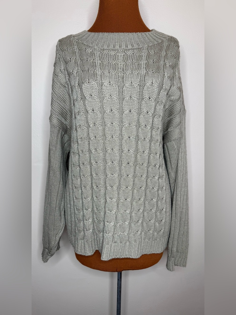 Bobbie Brooks Vintage Classic Cable Knit Sweater Sage Green Size 14/16 XL